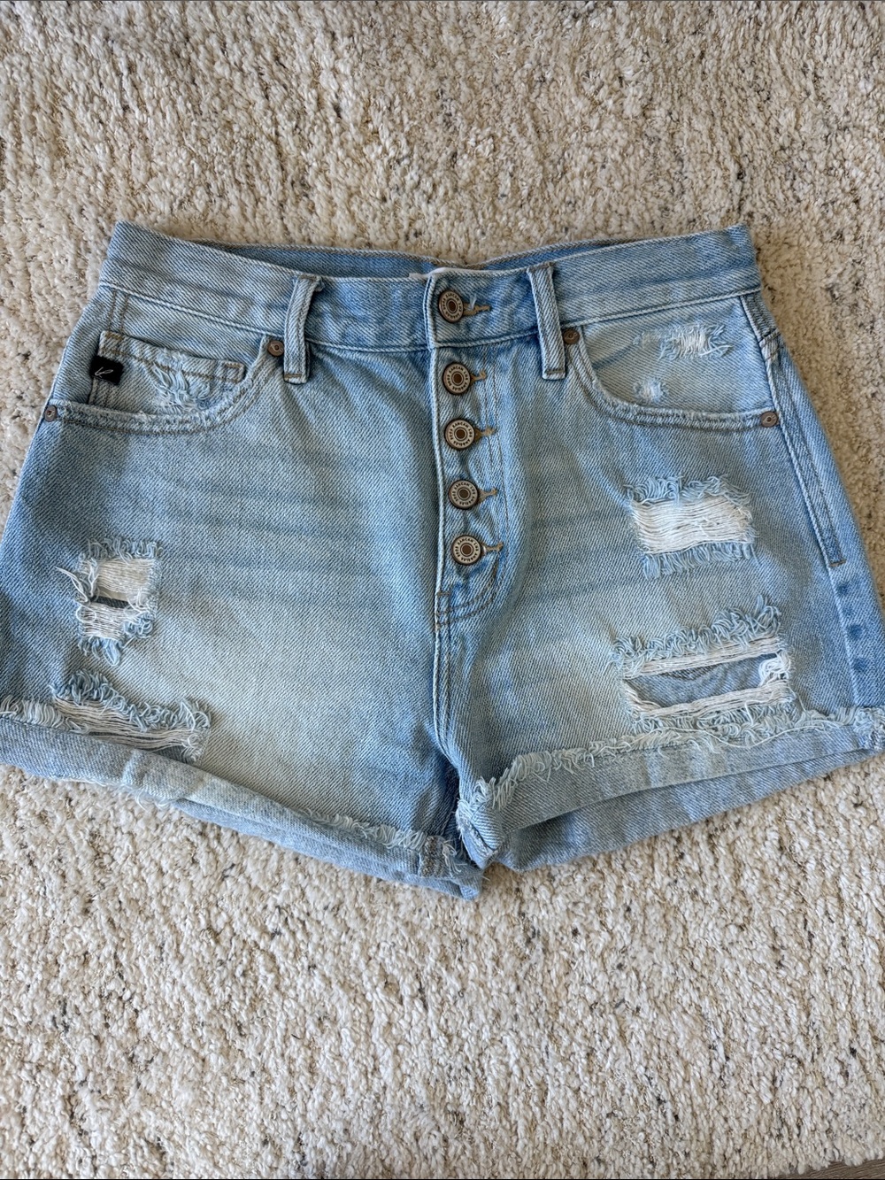 KanCan Light Blue Distressed High-Rise Denim Shorts
